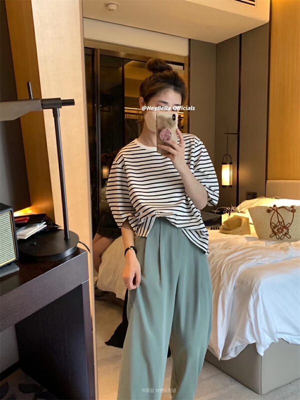 [hey Bella] Korean stripe comfortable short sleeve T-shirt ys1-1525# ll