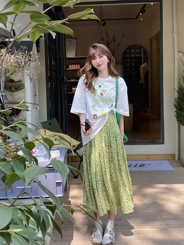 [JH] letter design Short Sleeve T-Shirt + leopard skirt set 41680# PCZ