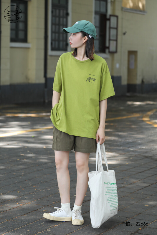 [original of three plain clothes] simple temperament leisure printed short sleeve T-shirt 22666# XYJ