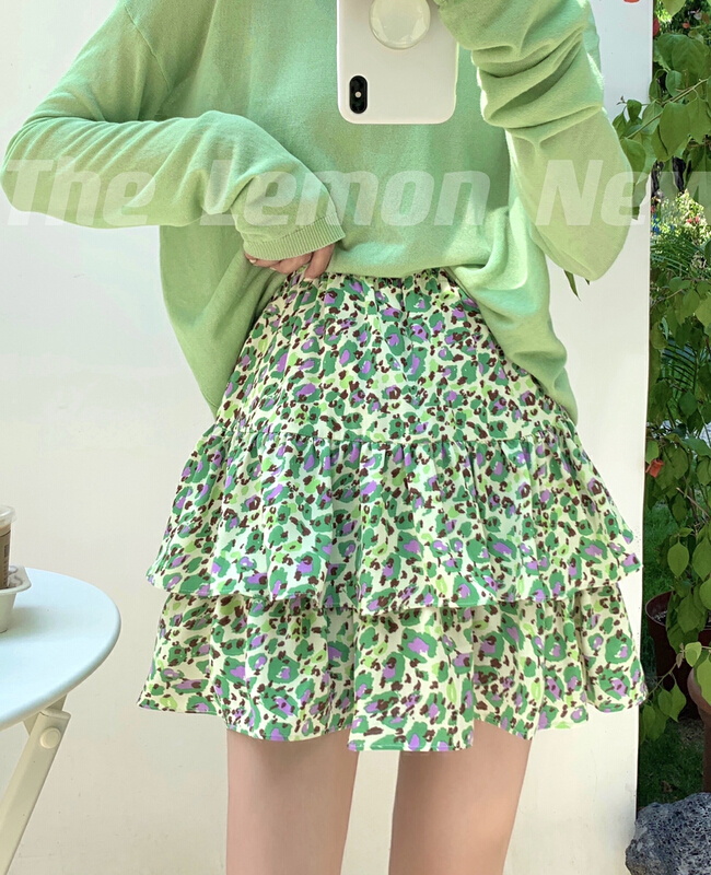New in early summer! [lemon green tea] high waist versatile floral skirt 2161# hjy
