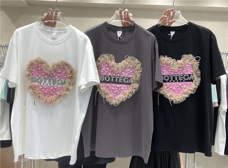 [NN] Korean fashion lace love short sleeve T-shirt ys1-8633# XYY