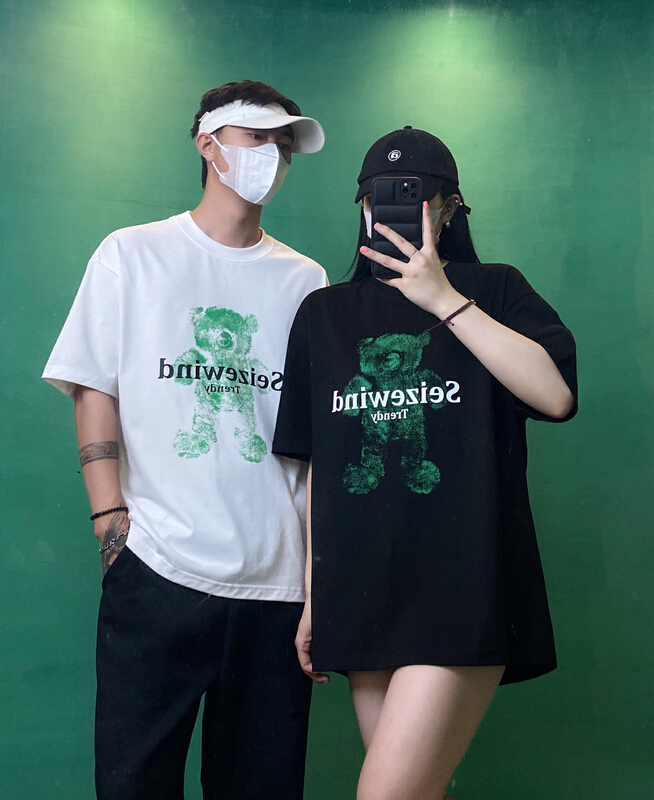 New in early summer! [TPY] bear letter round neck loose short sleeve T-shirt 6122-# ZZL