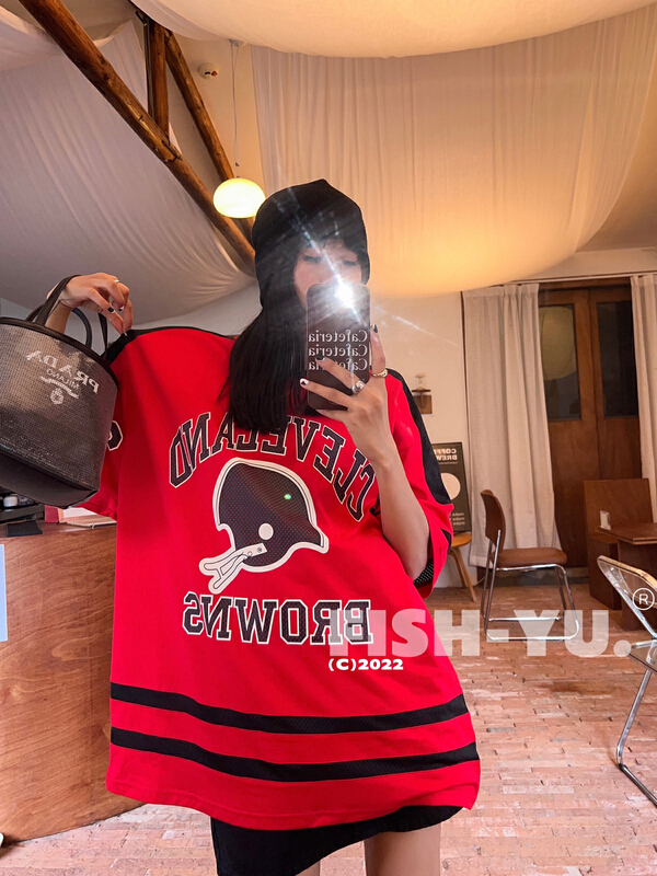 [fish Yu] letter print loose short sleeve T-shirt 22176# LSL