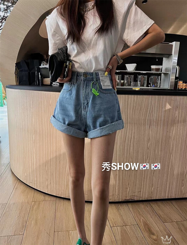 New in early summer! [show] Korean simple and versatile basic denim shorts (without necklace) 28037# ozq