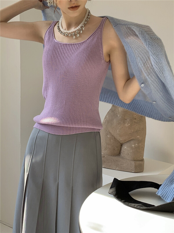 goods in stock! New year in early spring! [m.five soul] basic versatile solid color suspender foreign style vest 23033# CLS
