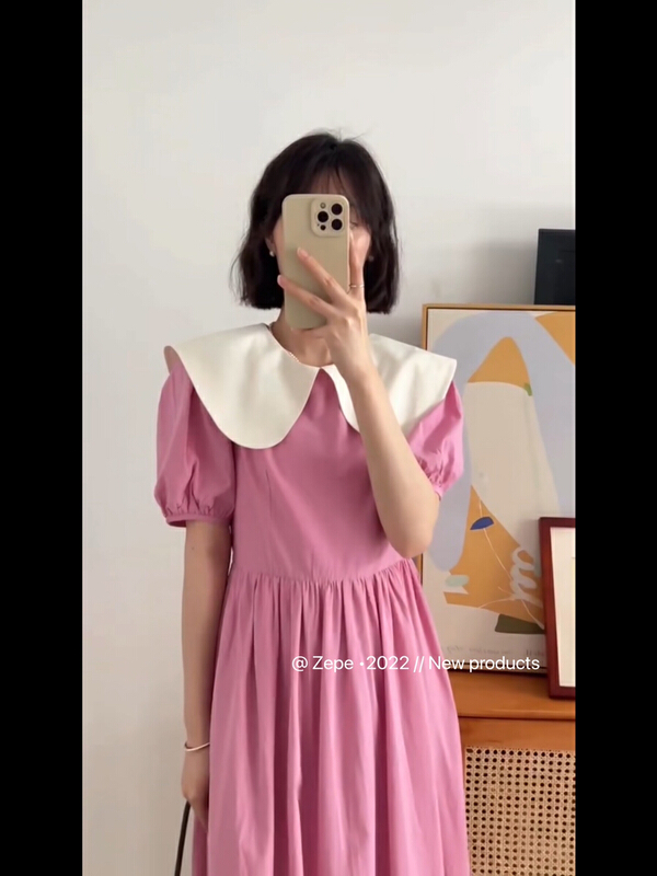 【ZE】拼色娃娃領淑女連衣裙  8501#  LL