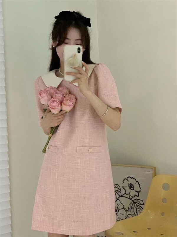 [Selene] color blocking fashion versatile dress 5040# XYJ