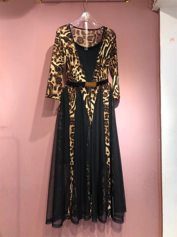[sheen] light mature wind leopard long sunscreen jacket + simple suspender Dress Set (with belt) 350# JJ