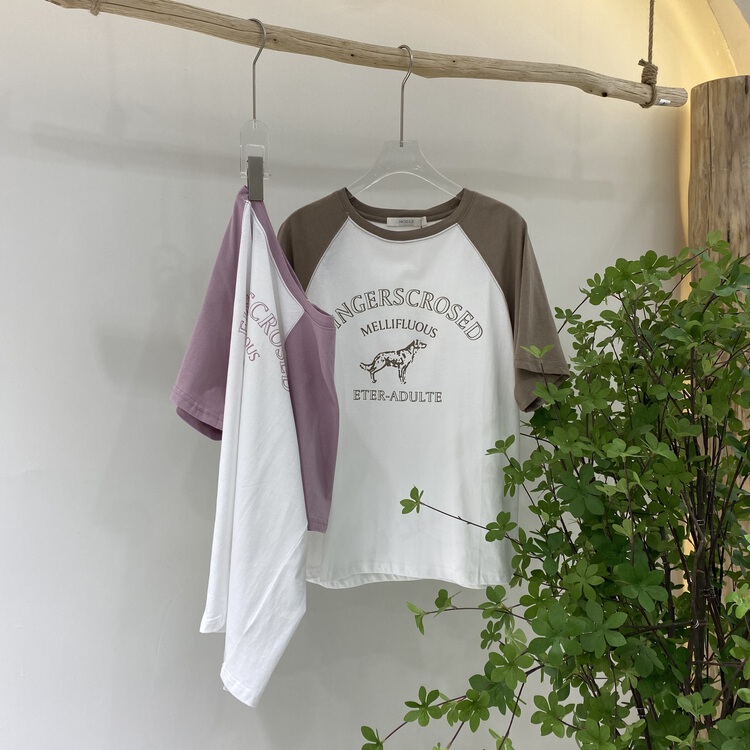 New in early summer! [moo Le] simple Japanese alphabet raglan sleeve short sleeve T-shirt 22118# CLS