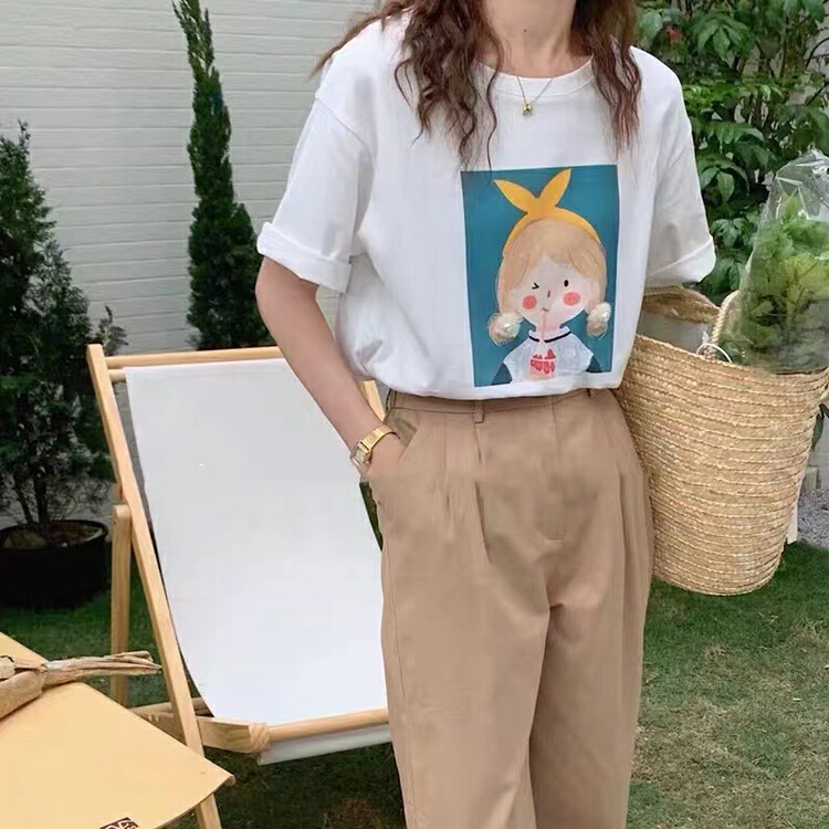 [HH & miss Lai] graphic print loose short sleeve T-shirt 3381# L