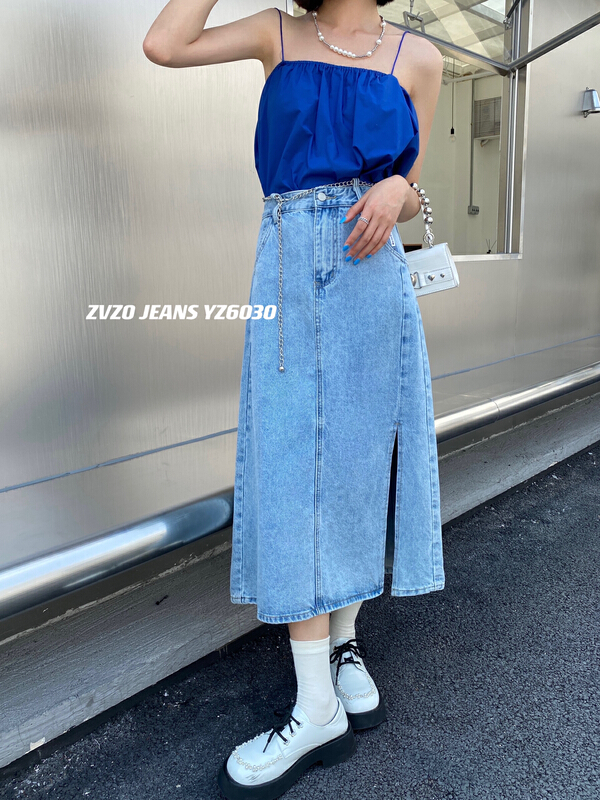 [zvzo] Korean split design retro skirt (with waist rope) yz6030# CLS