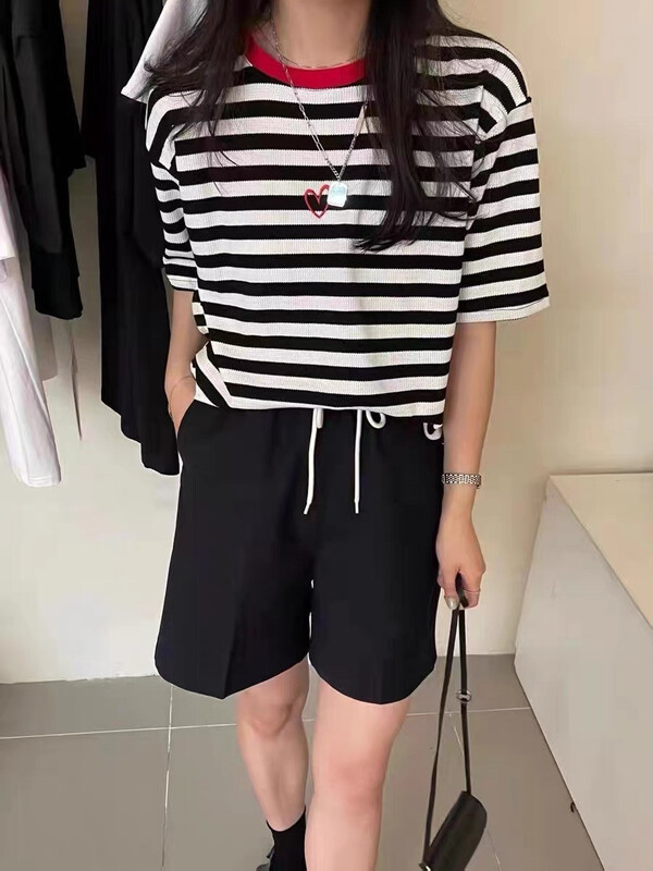 [Naikan Nik] casual round neck stripe short sleeve T-shirt 9581# lwy