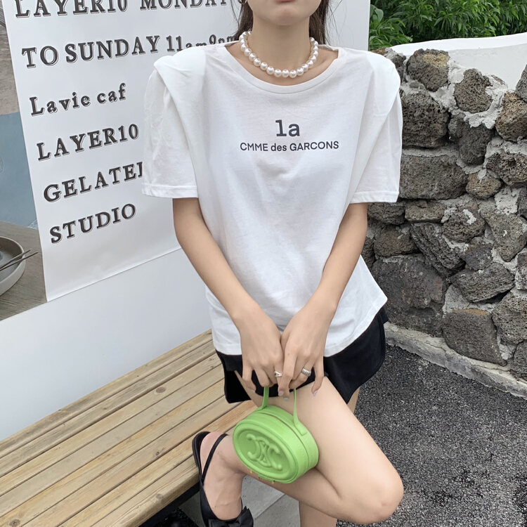 [qixuan'er] Korean Short Sleeved T-shirt with shoulder pad and back bandage 2688# LSW