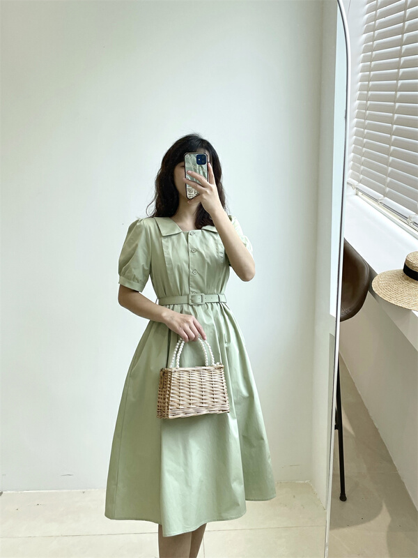 初夏上新!【WOO WOO SHOP】韓版簡約時尚連衣裙(配腰帶)  32835#  WPL