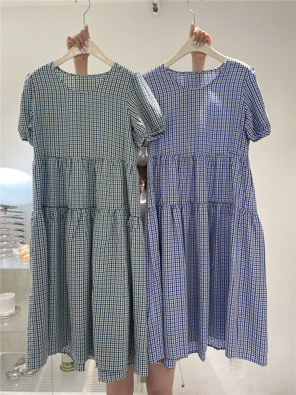 [Neil] crew neck loose check dress 7326# LSW