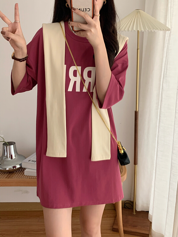 goods in stock! [victory. 2] Korean versatile letter printed dress (with shawl) aa80# WPL