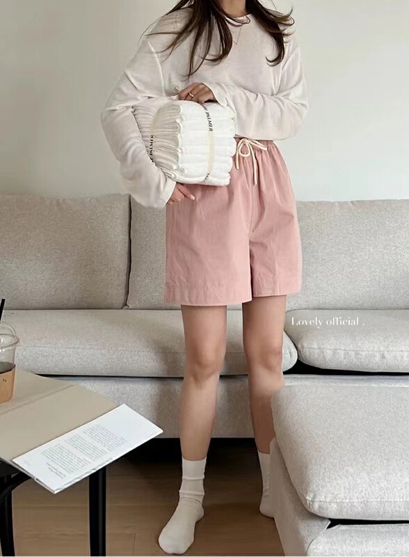 【 love 】 Korean drawstring high waist slim elastic casual shorts s1326# HBx