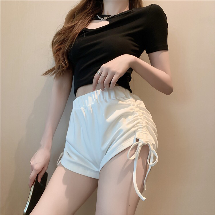 現貨!【范范】韓式時尚抽繩百搭鬆緊高腰休閒短褲  5565#  JJ