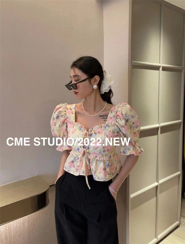 [CME studio] square collar floral short blouse (only selling blouses) 8265# ozq