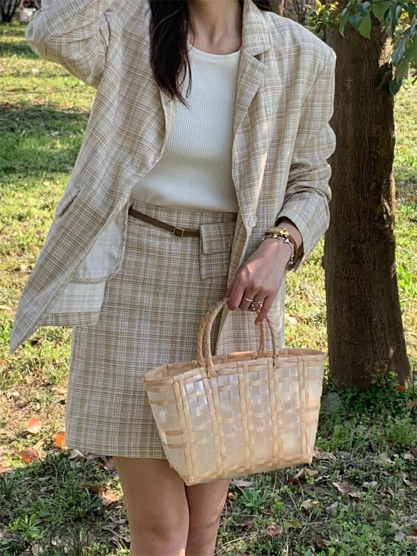 New in early summer! [miss LAN] high waist simple plaid skirt (without waist bag) 10070# XJ