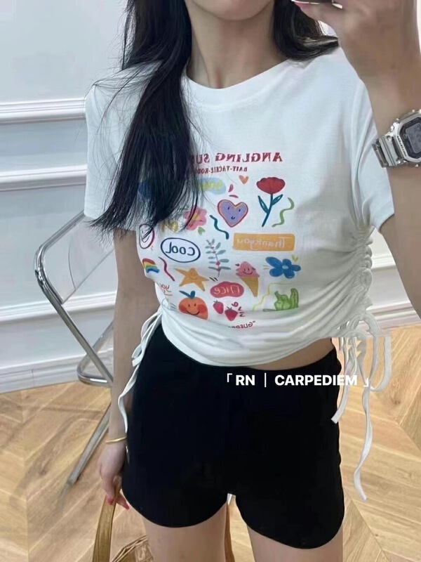 New in early summer! [buyer] Korean drawstring Pullover short sleeve T-shirt 0351# WTT