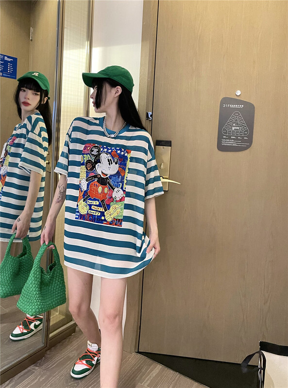 [3 + 2] Korean cartoon Mickey hot drill design loose short sleeve T-shirt 3251# WPL