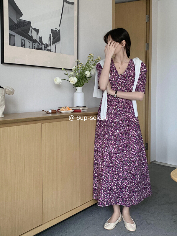 New in early summer! [6-up] Korean Style Floral Dress (with waist rope) 68217# XJ
