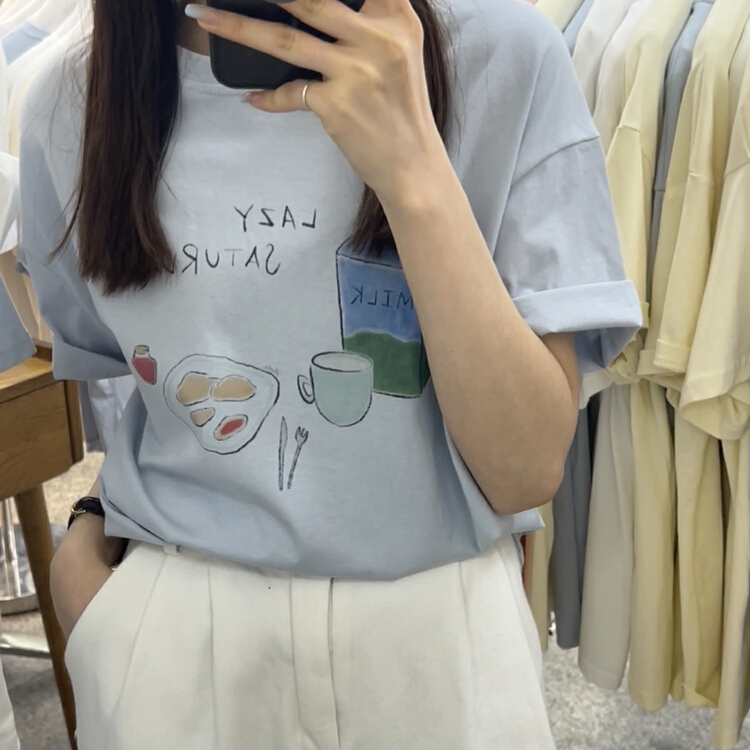 [Li Bai] graffiti design Korean round neck short sleeve T-shirt 2608-6# ll