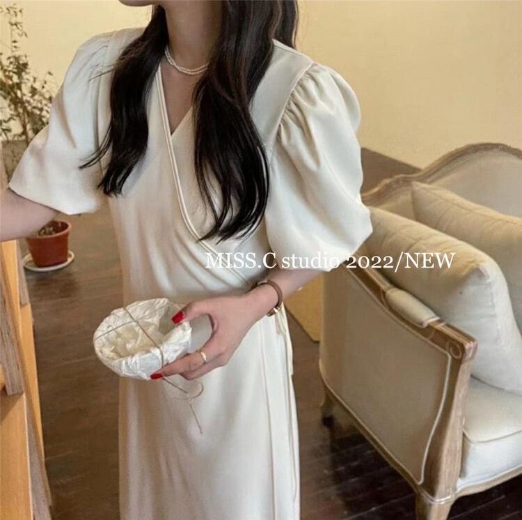 [miss. C studio] French style V-neck bubble sleeve dress 1280# zxx