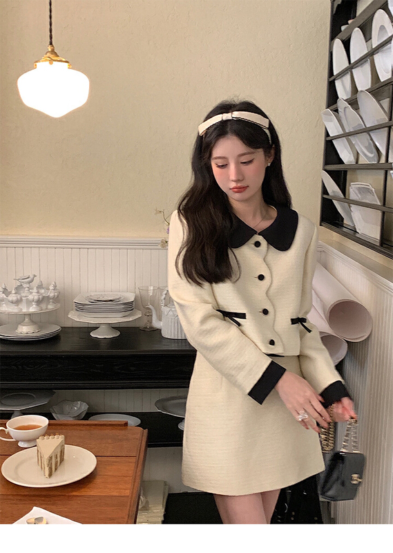New year in early spring! [L.L studio] French bow short coat + fashionable and versatile skirt set 7243# PCZ
