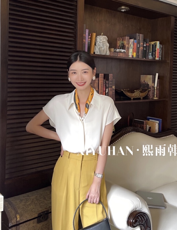 [xiyuhan] temperament small woman net color small shirt (with silk scarf) y925# zxx