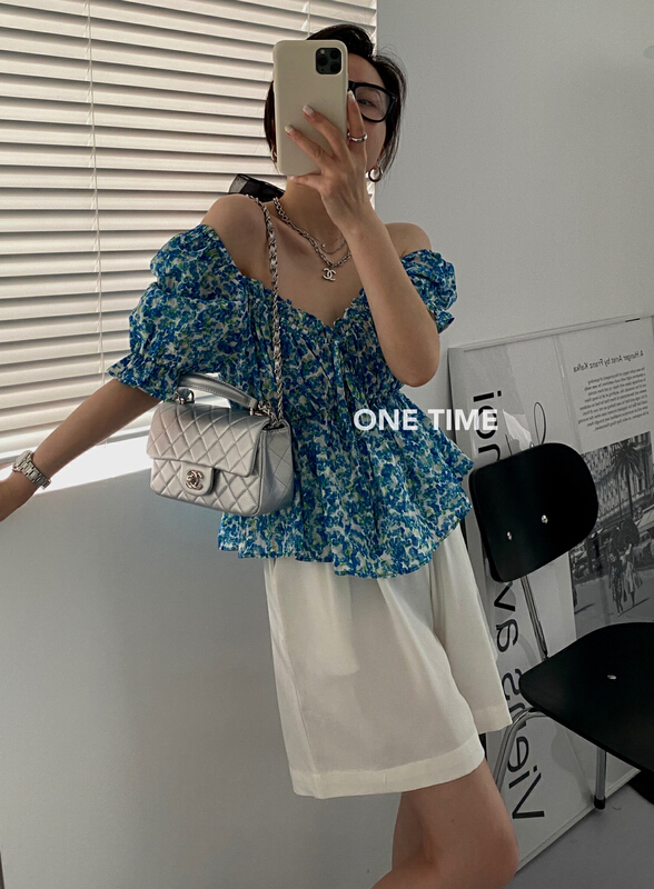 【ONE TIME】韓系碎花鬆緊短款小衫  29322#  CLS