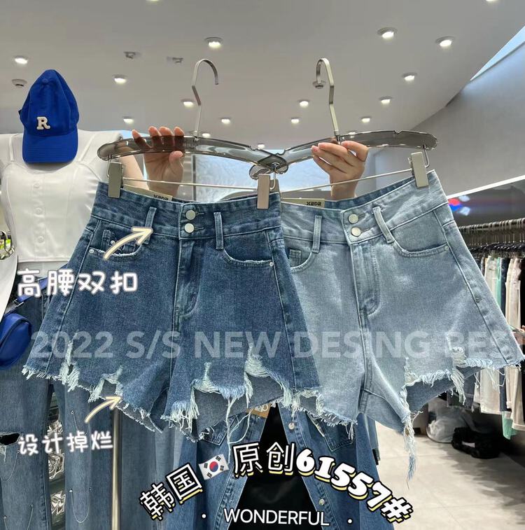 New in early summer! [thgz fairy tale princess] high waist back pocket cuffed denim shorts 61557# JJ