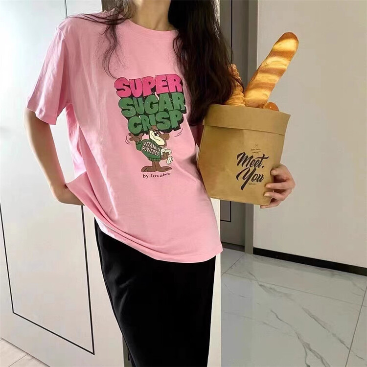 [charming] cartoon letter printed round neck Korean Short Sleeve T-shirt t1071# zjy