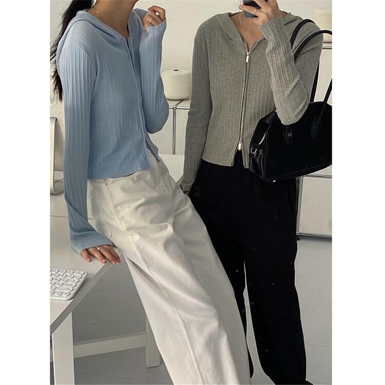 goods in stock! New year in early spring! [clean space] simple solid color versatile zipper slim knit cardigan 30772# CLS