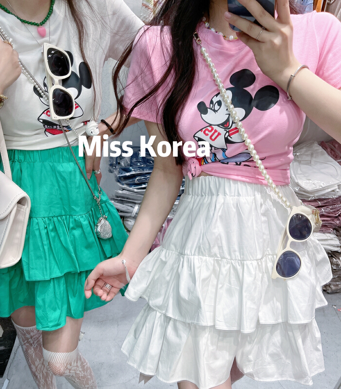 goods in stock! New in early summer! [Miss Korea] crew neck cartoon printed short sleeve T-shirt (without matching) 6181# HBx