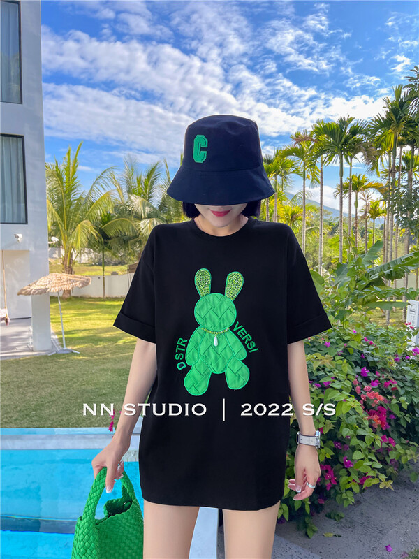 New year in early spring! [NN] heavy craft rabbit loose short sleeve T-shirt 9335# hjy