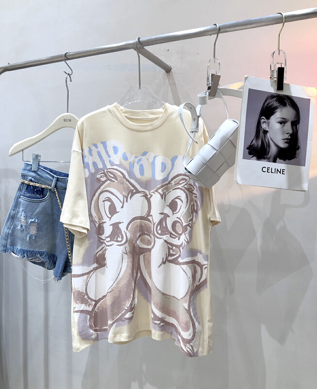 [sun] loose print versatile short sleeve T-shirt t040414# lwy