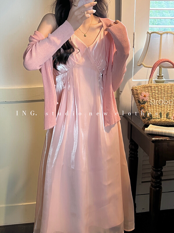 goods in stock! New in early summer! [ing] advanced feeling, waist closing and thin V-neck suspender dress 7238# ZSY