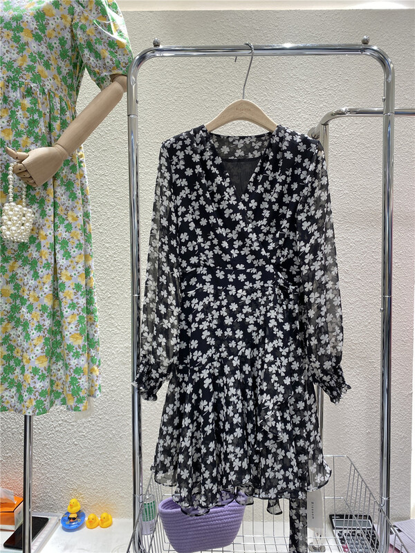 New in early summer! [blossom] Korean V-neck Floral Vintage Dress 2820# zxx