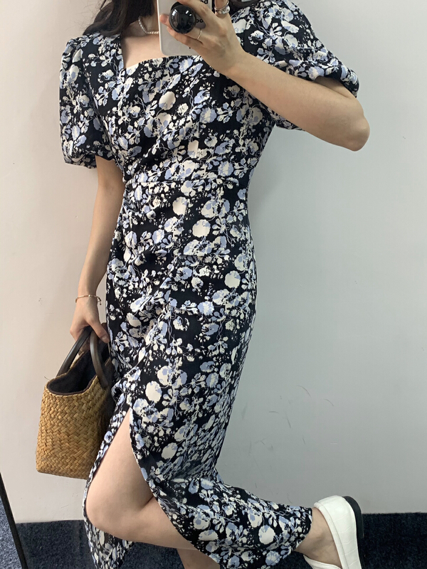 [y + vigor] pattern printed slim dress 1105# WPL