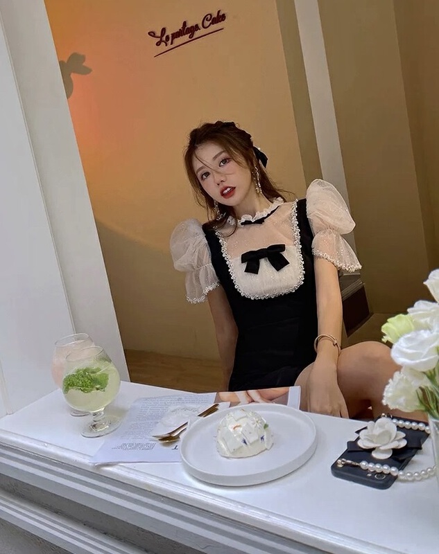 [AC] sweet cool white yarn stitched embroidery Nail Drill dress 6858# JJ