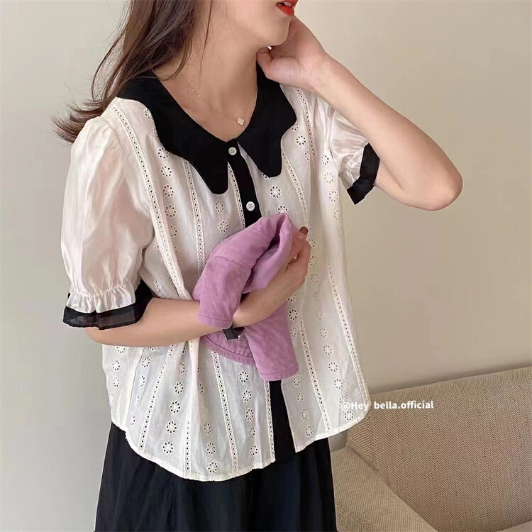 [hey Bella] Korean single breasted color matching shirt ys1-3006# ll
