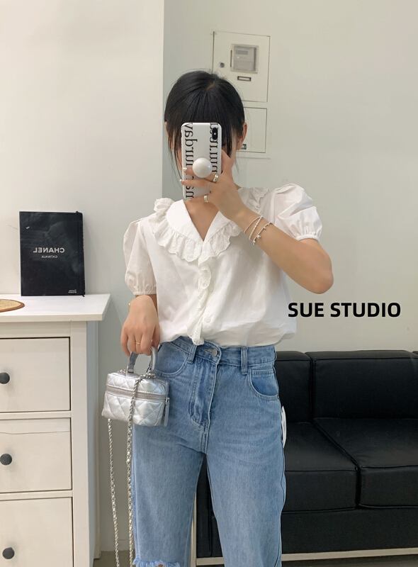 現貨!初夏上新!【SUE STUDIO】法式氣質蕾絲小衫  22257#  ZSY