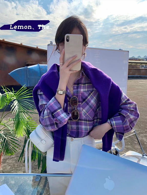New year in early spring! [lemon green tea] fashionable matte check shirt 0601# hjy