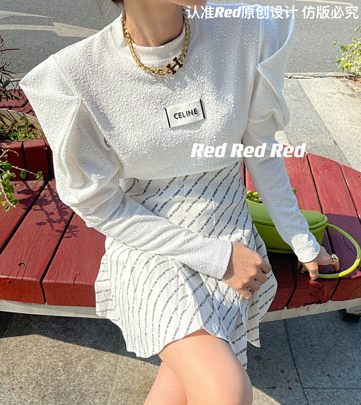 [red] Korean alphabet pleated skirt 8002# CLS