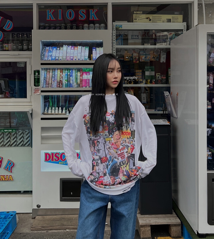 [East room] Korean print Pullover long sleeve T-shirt 9202# WTT