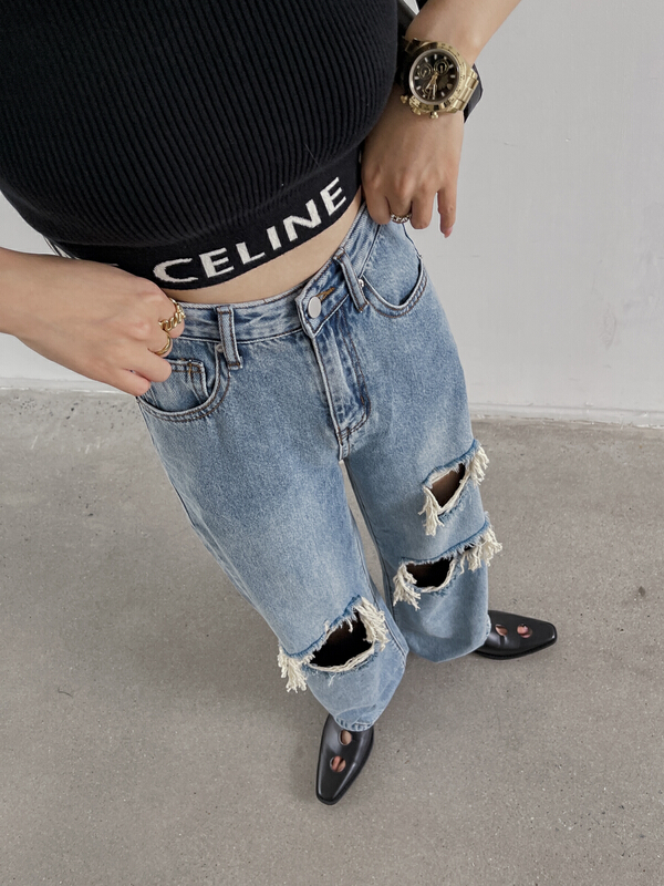 goods in stock! [6cm] Korean fashion casual ripped jeans 6622# XYJ