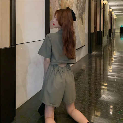 Summer  new design sense of minority loose straight casual pants women's small wide leg Jumpsuit shorts