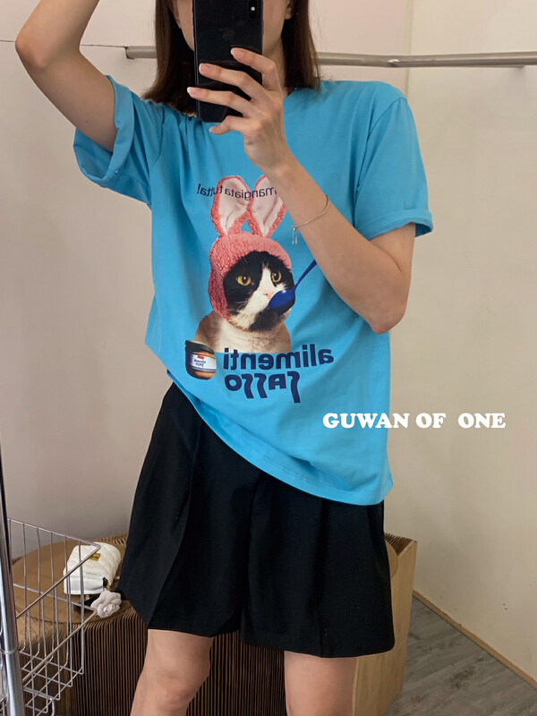 [Gu Wan] fashionable and versatile cartoon printed short sleeve T-shirt 5630# zxx